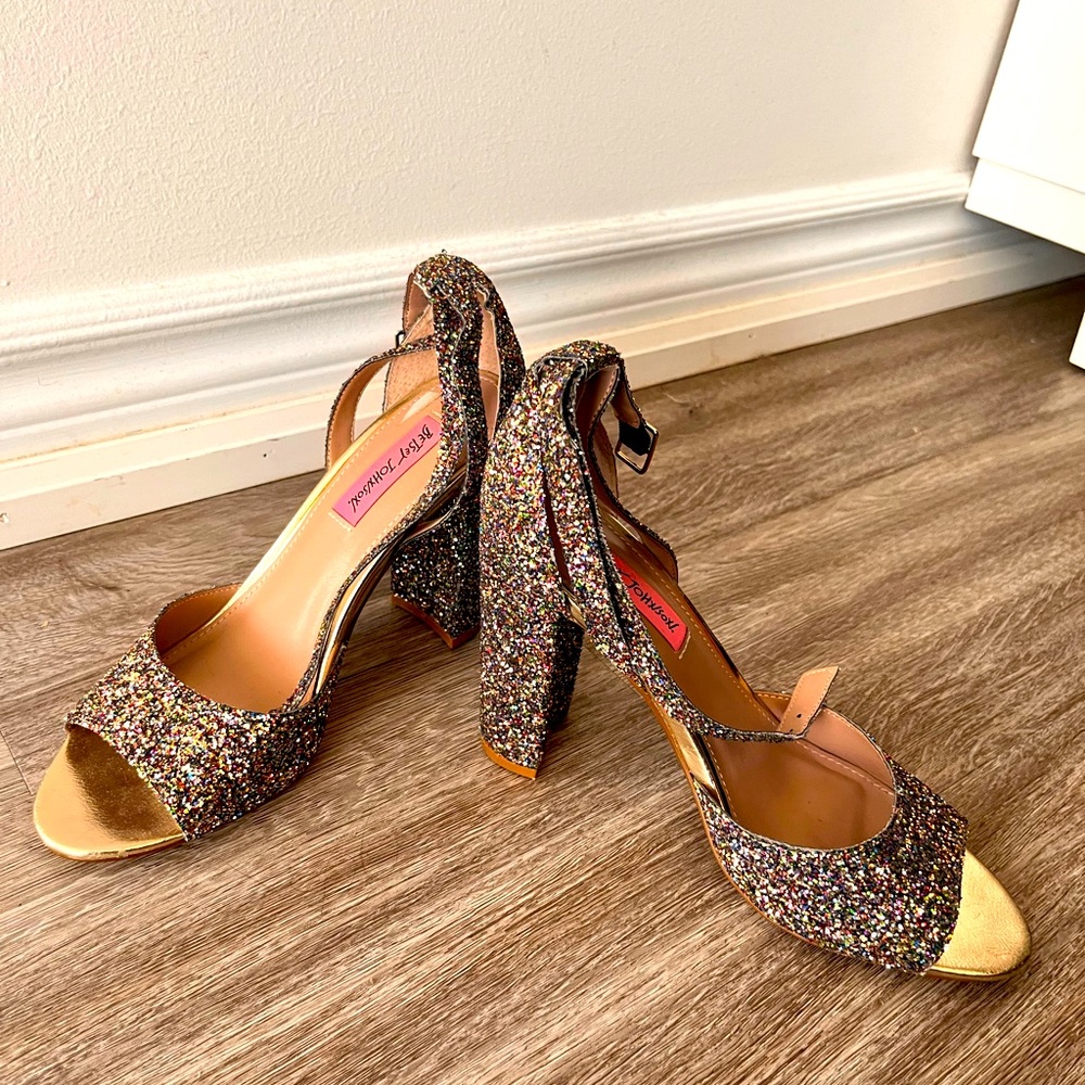 Betsey Johnson Glitter Ankle Strap Heels